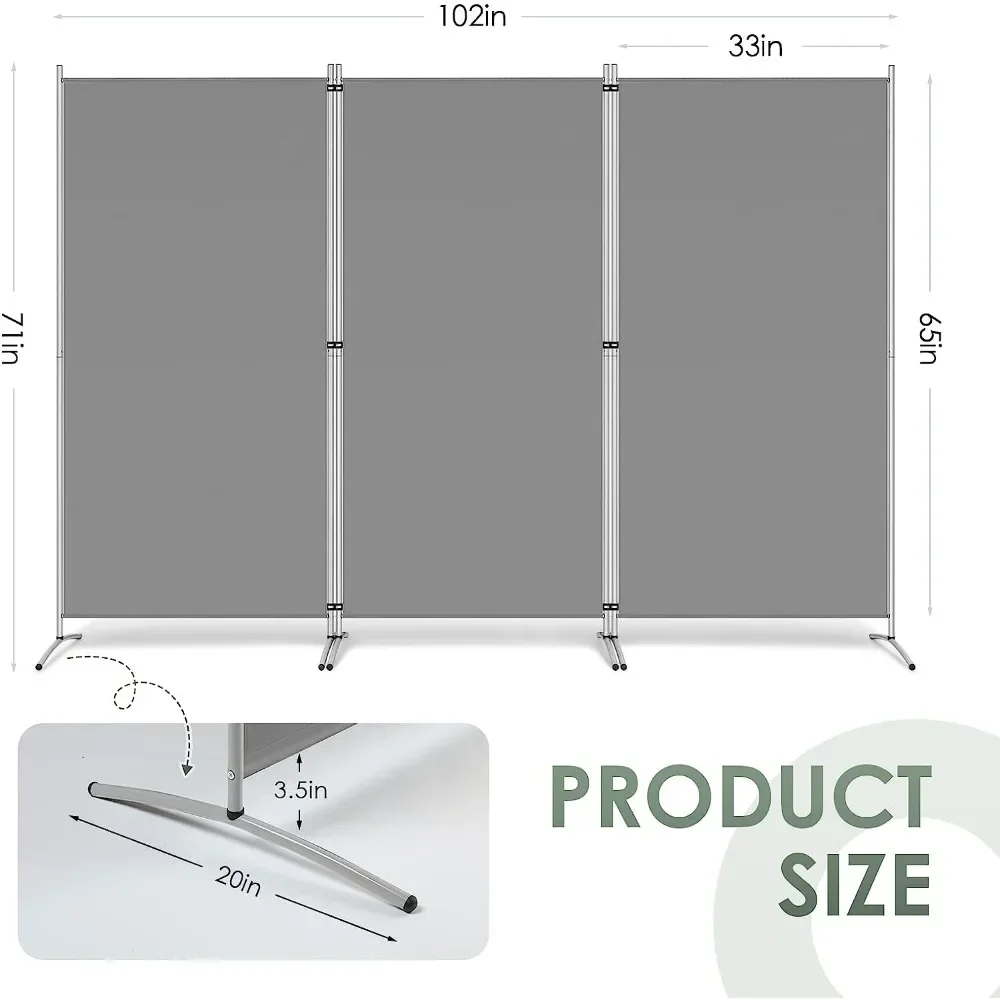 3 Panel Room Divider, 6 Ft Tall Folding Privacy Screen Freestanding Room Partition Wall Dividers, 102''W x 20''D x 71''H