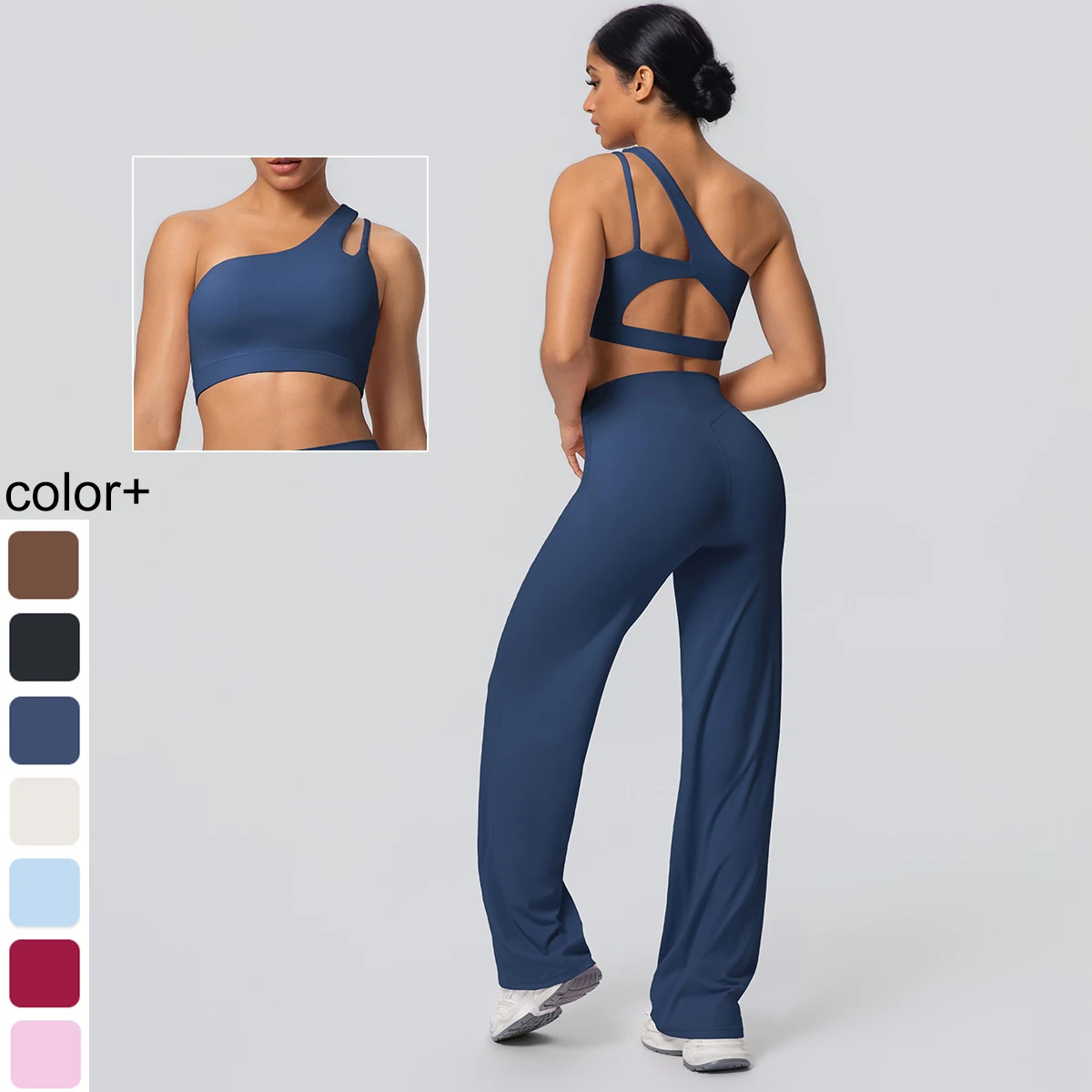 

Rooftrellen женская спортивная одежда, комплект для йоги, тренажерный зал, бюстгальтер с открытой спиной на одно плечо, дышащие брюки, настраиваемый логотип