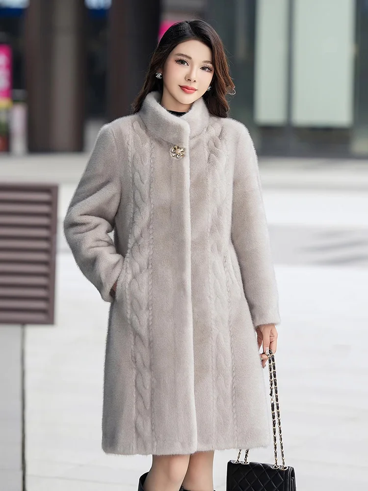 New Women Autumn Winter Fur Coat Fashion Stand Collar Long Sleeve Loose Thick Fur Coat Environmentally Friendly Fur coat