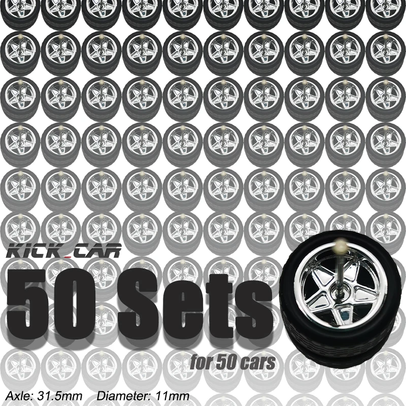 1/64 Model Car Wheels 50 Sets For Hotwheels with Rubber Tires Basic ABS Modified Parts Racing Vehicle Toys For Tomica MiniGT