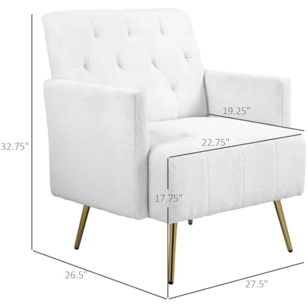 Silla moderna con adorno de Sherpa, sillón capitoné en tela, patas de acero dorado, silla de lectura en tela, cómoda silla de salón