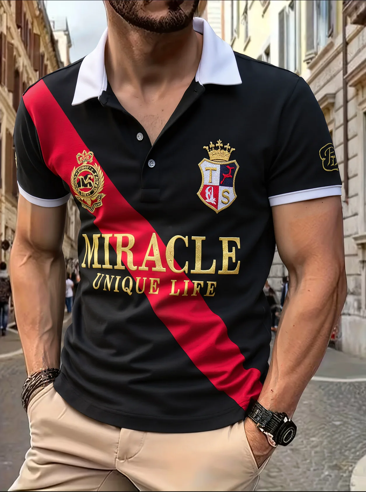 Herren-Poloshirt MIRACLE mit Stickerei, Farbkontrast, Klassisches Modedesign, Original-Design, Polokragen, Reine Baumwolle, Atmungsaktiv – Detail 4
