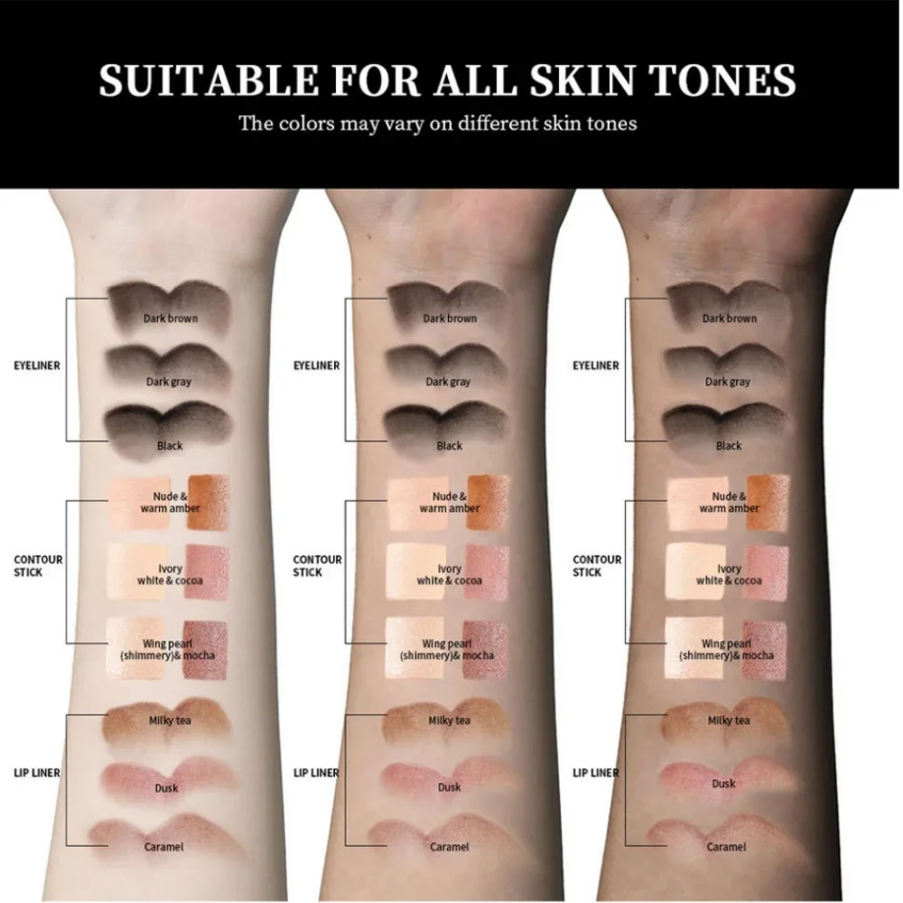 Lakerain Multiple Functions 5d Perfect Makeup Set Matte Velvet Contour & Lip Liner & Eyeliner Long Lasting Waterproof Sweatproof