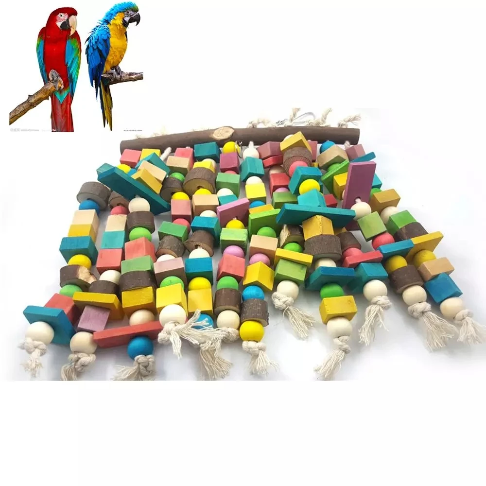 Wooden Bird Toys Large Bird Chewing Toy Parrot Birds Toys Accessories Big Parrot Cage Bite Toy for African Grey Macaws Cockatoos