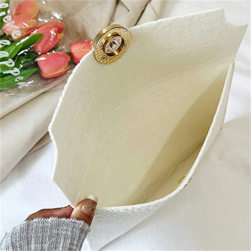 Casual Ladies Clutch Bag 2024 New Minimalism Handheld Envelope Bags Felt Indentation Handbag Solid Color Business Women's Bag