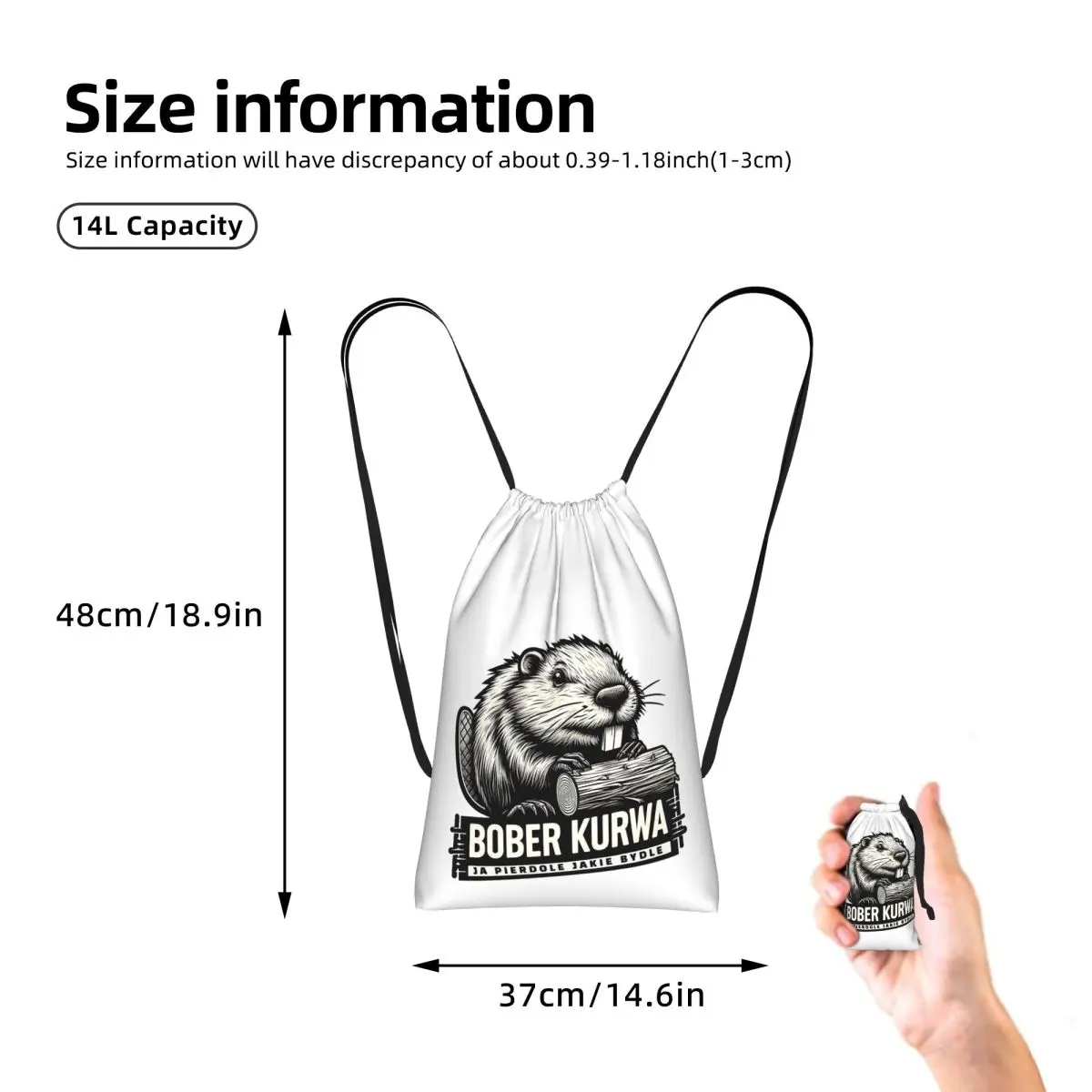 Poland Beaver Bober Polish Bobr Kurwa Drawstring Backpack hiking cycling Bag Portable Travel Drawstring Bag for Men Women