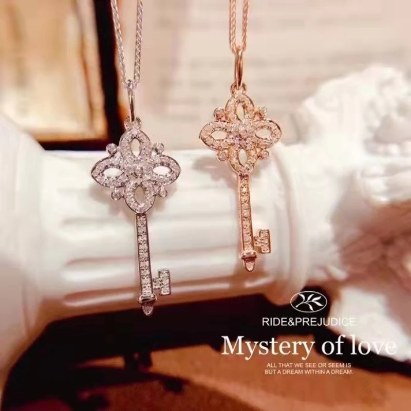 Gold-Plated Sterling Silver Crystal Key Necklace product image