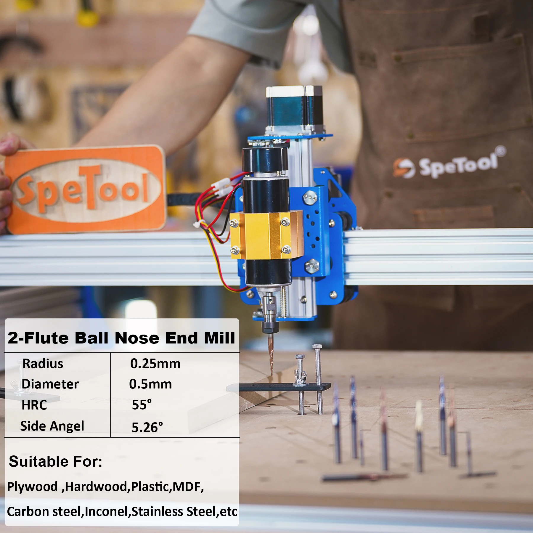 SpeTool 1szt Frez z węglików spiekanych do obróbki drewna Metal CNC 2D 3D Grawerowanie Rzeźbienie Frez trzpieniowy 1/4 Frez powlekany H-Si