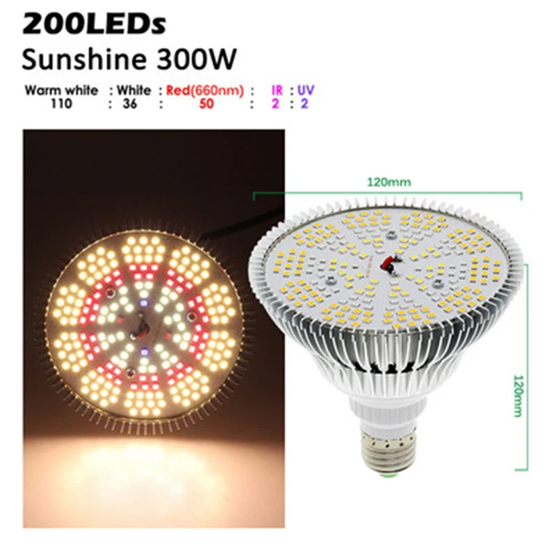 New 300W LED Plant Light Bulb E27 Growth Full Spectrum Greenhouse Plants Lighting Flower Lamp Hydroponic