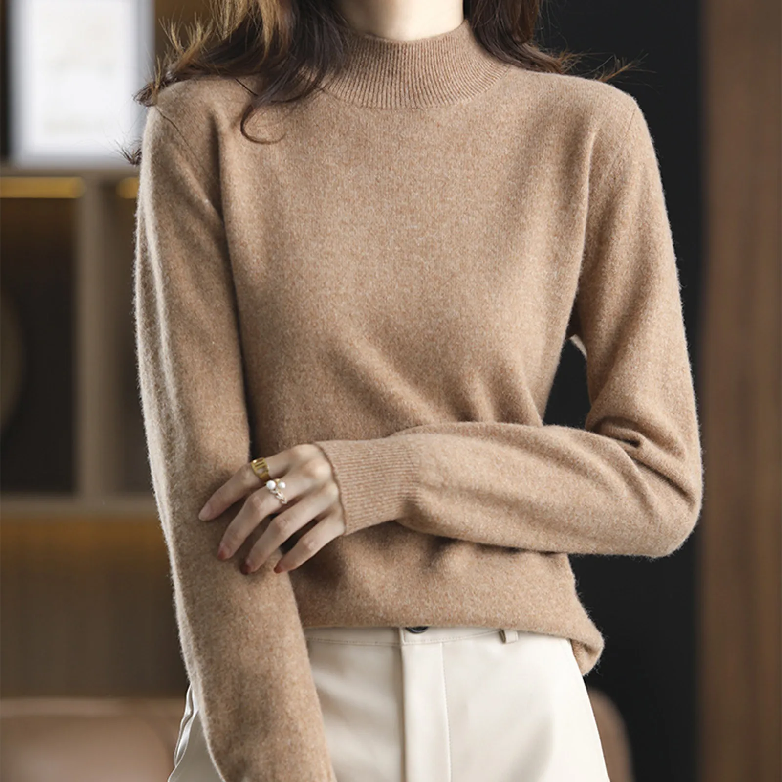 100% Merino Wool Cashmere Sweater Women Knitted Sweater Turtleneck Long Sleeve Pullovers Autumn Winter Clothing Warm Jumper Tops