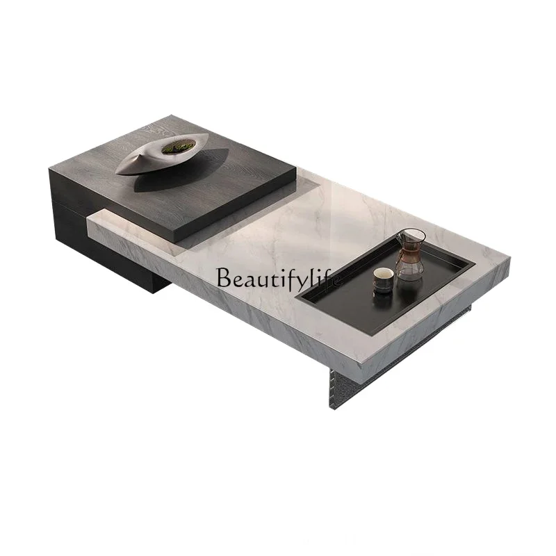 

FG52Italian suspended marble solid wood rock slab coffee table telescopic combination