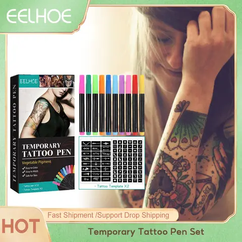 Eelhoe Semi Temporary Tattoo Pen Set Lasting Waterwroof Prevent Sun Damage Adult Sexy Fake Disposable Tattoo Painting Pens Kits
