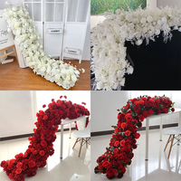 Luxury 200/100cm White Red Rose Artificial Flower Row Wedding Table Centerpiece Flowers Backdrop Wall Arches Decor Stage Flora