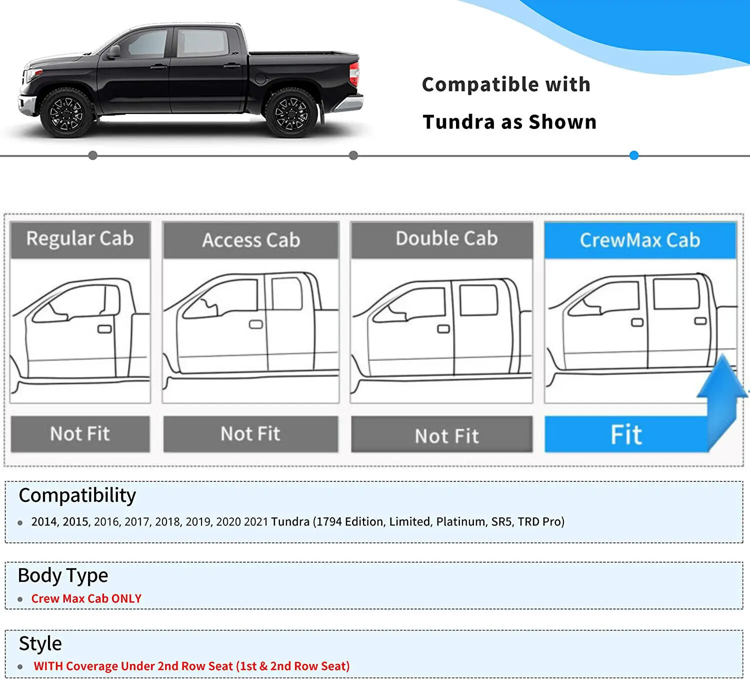 Auto-Fußmatten, Allwetter-Bodeneinlage für 2014–2021 Toyota Tundra CrewMax Cab