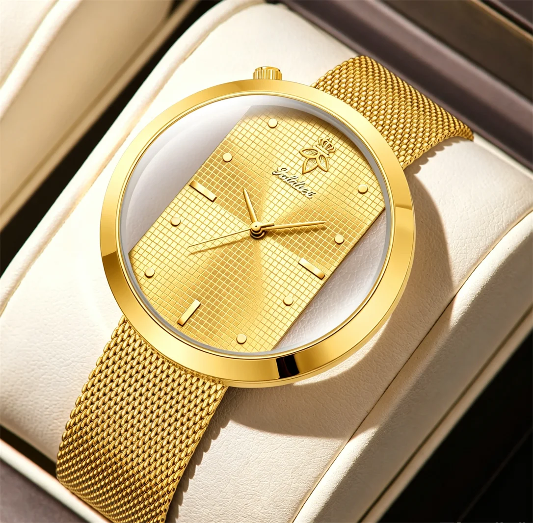 YaLaLuSi Luxury  Mesh Women Watch Fine Grid Textured Dial Minimal Marker Design Waterproof Ladies Quartz Watch Gift Box For Birthday Mother's Day Valentine Christmas