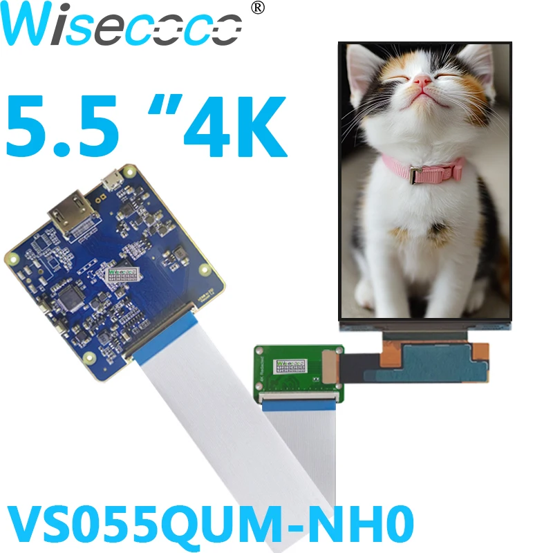 

Wisecoco 5.5 Inch 4K LCD Screen Kit 2160x3840 UHD LCD Display 806PPI Panel Without Backlight for 3D Printers with Board VS055QUM