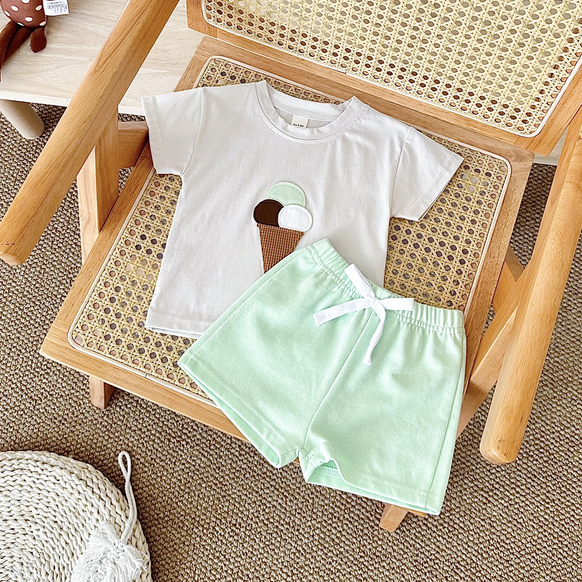 2Pcs Boy Girl Summer New Baby Clothes Sets Children Clothing Ice Cream Print T-shirt+Shorts Infant Toddler Outfit Suit Clothes