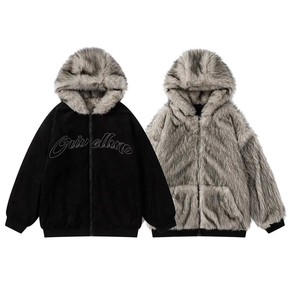 

Reversible Cotton-Padded Winter Coat, European and American Style, Warm and Cold-proof, Faux Fur Hooded Jacket