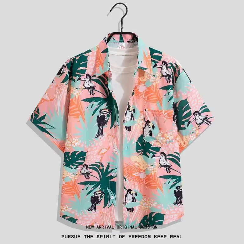 

Retro Hong Kong Style Floral Shirt Loose Short Sleeve Men's Hawaiian Style Design Cool Unisex Summer Fashion Polyester Fiber