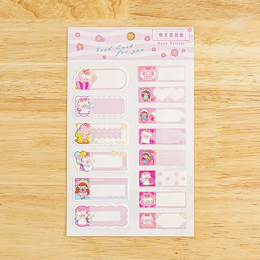 Cartoon Stickers 14pcs Cartoon Pattern Name Stickers Waterproof Self-adhesive Tag Label for Scrapbook School Stationery Cute