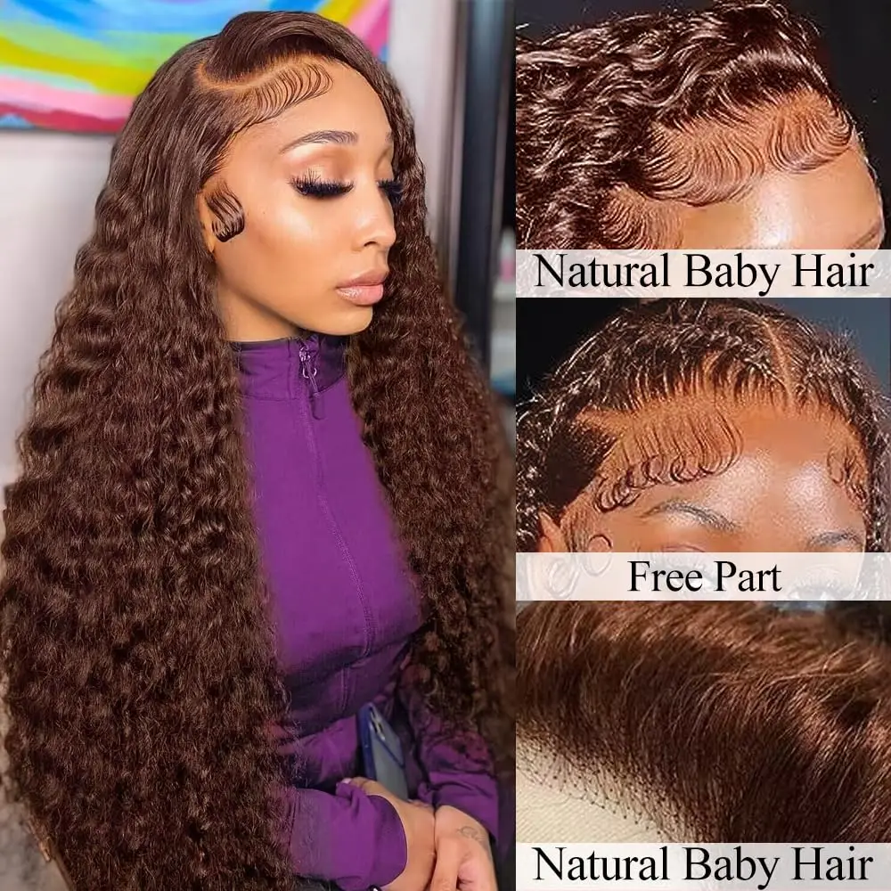 Deep Wave Frontal Wig 13x6 Lace 30 Inch Chocolate Brown 13x4 Curly Lace Front Human Hair Water Wave Brazilian Wigs For Women