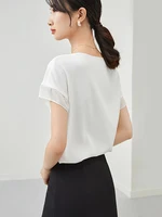 SENTUBILA Elegant Chiffon Blouse Women 2026 Summer Patchwork Short Sleeve O-Neck Simple Loose Straight Chiffon Tops 162VA6570X - Image 2