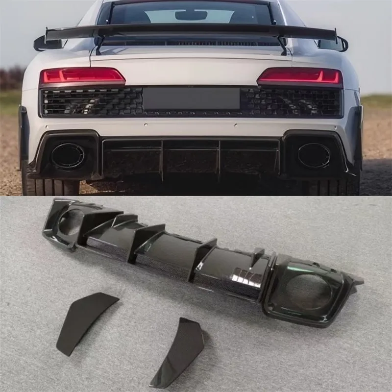 

For Audi R8 2019-2023 Real Dry Carbon Fiber Car Rear Bumper Lip Diffuser Wrap Corner Splitters Spoiler Car Accessories Body Kit