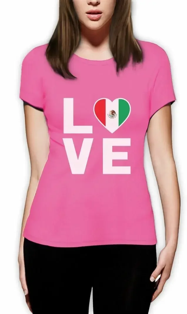I Love Mexico - Patriotic Heart Mexican Flag T-Shirt 100% Cotton O-Neck Short Sleeve Summer Casual Mens T-shirt Streetwear