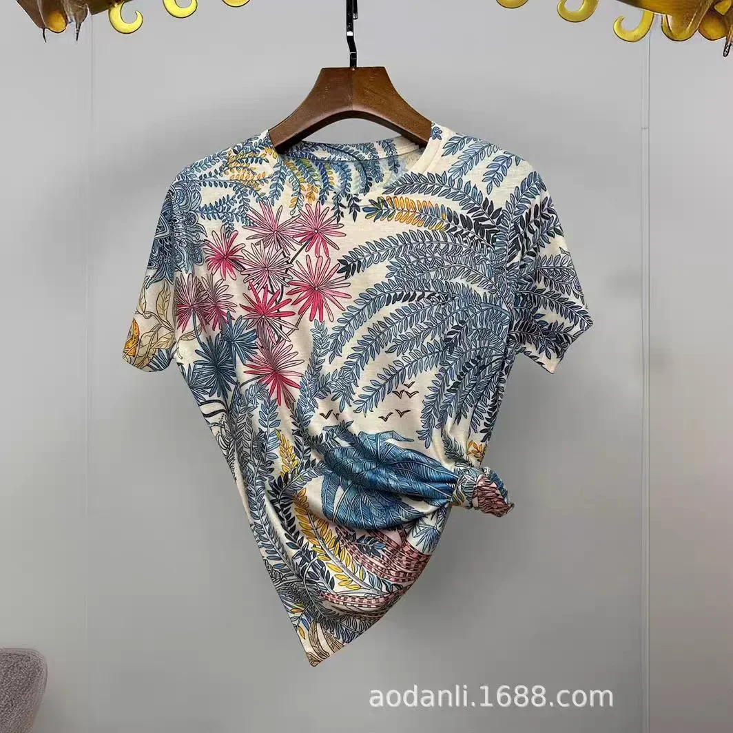 2025 Bedrukte T-shirts Vrouwen Zomer Korte Mouw Vintage Kleding Casual Cartoon Patroon Slim Fit Tops T-shirt Femme Ropa Mujer