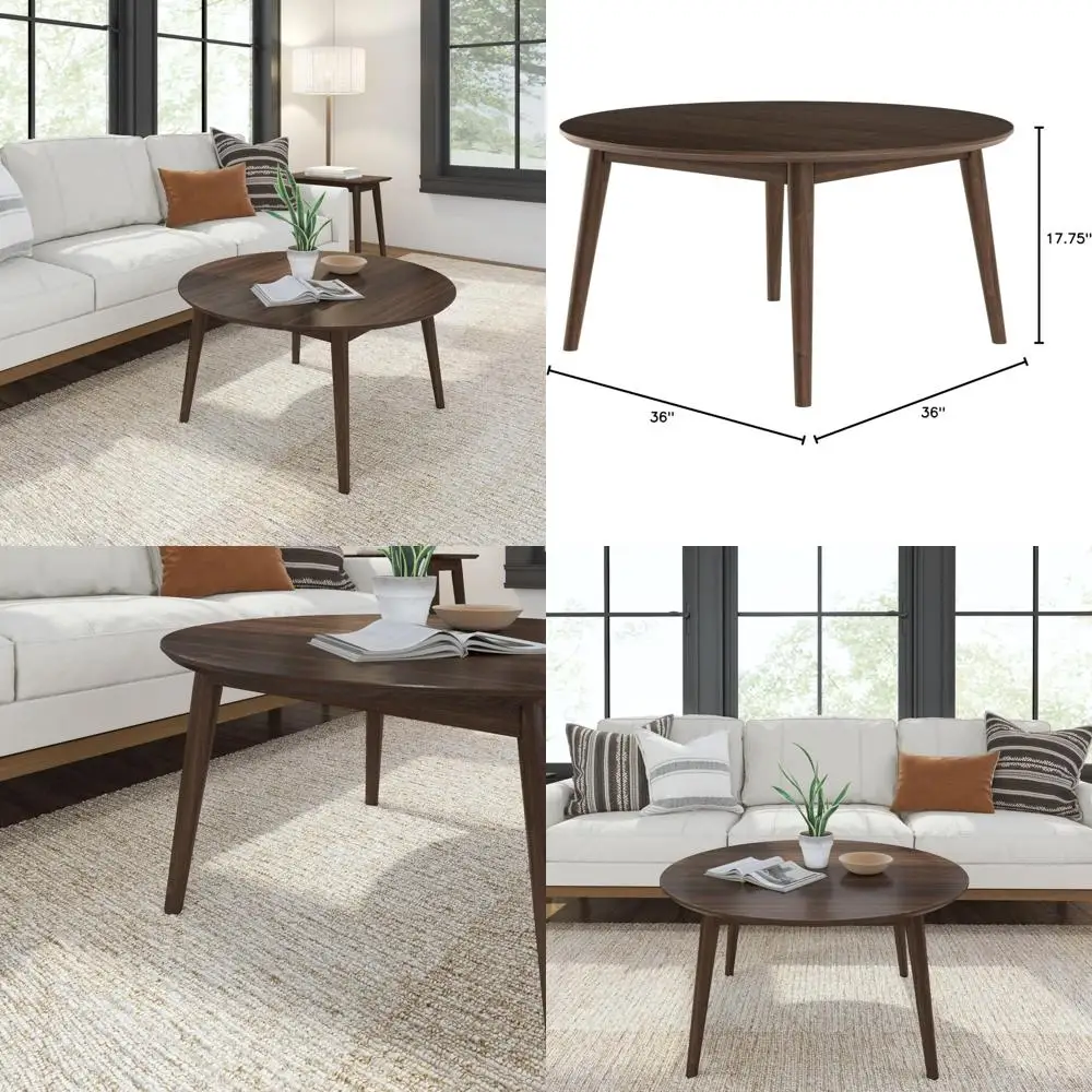 

36 Inch Mid Century Modern Wood Coffee Table, Round Living Room Center Table, Ideal for Cocktails