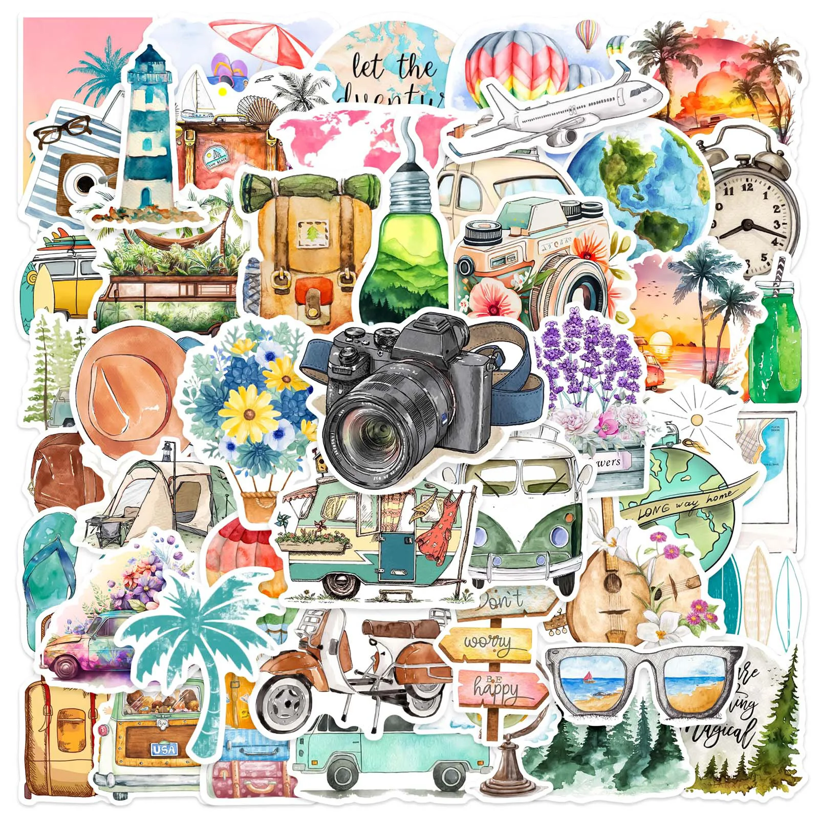50 Stück Outdoor Urlaub Reise Cartoon Aufkleber Camping Wandern Landschaft Sticker DIY Notizbuch Handy Laptop Graffiti Aufkleber