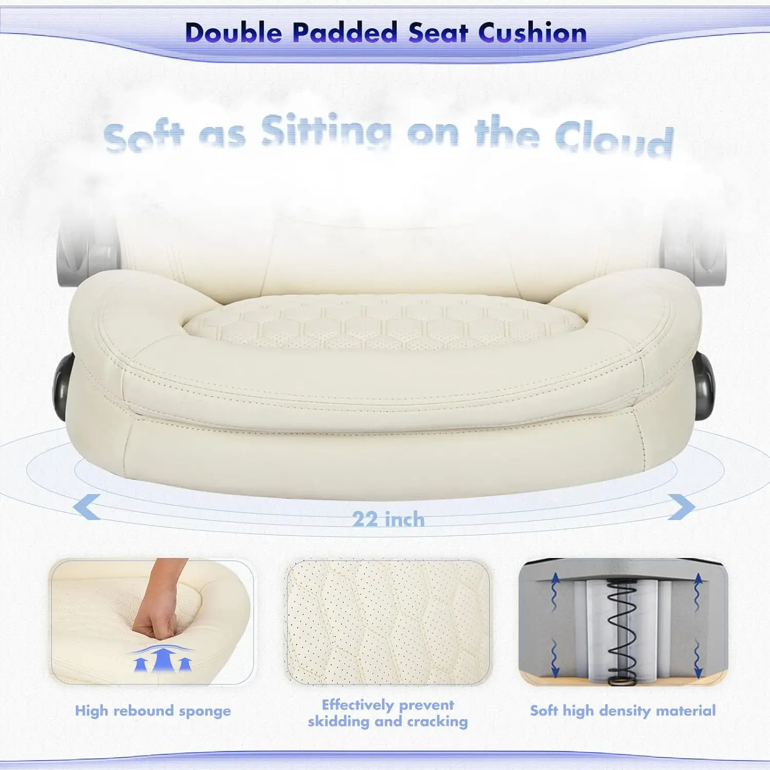 임원용 사무실 의자 - 업그레이드된 회전 캐스터가 있는 인체공학적 컴퓨터 책상 의자, 패딩 처리된 접이식 등받이가 있는 높은 등받이 사무실 의자