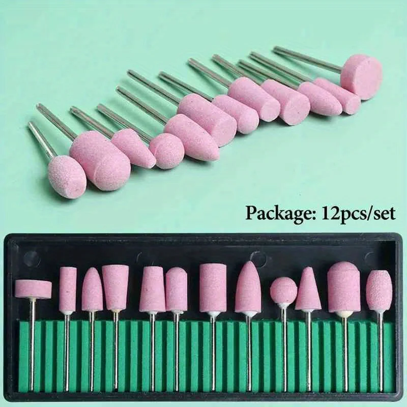 12/30Pcs/Box Nail Drill Bits Set Quartz Scrub Stone Diamond Wool Milling Cutter For Manicure Tools Grinding Mill Pedicure Kit