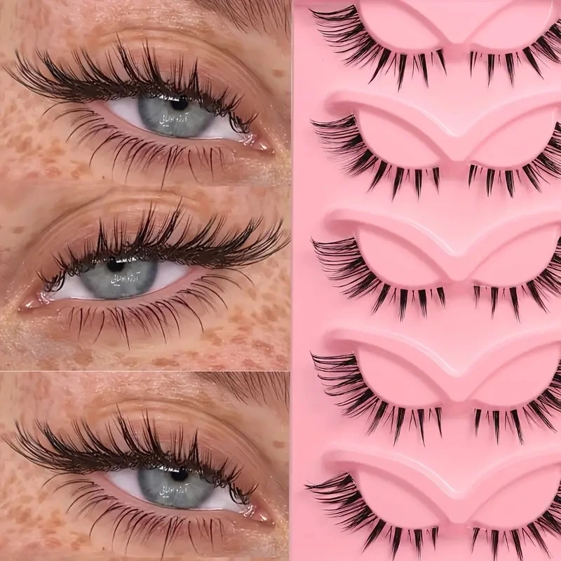 5 أزواج من رموش القطط باللون الوردي على شكل حرف D، رموش طويلة على شكل عين القطة، رموش ناعمة #6