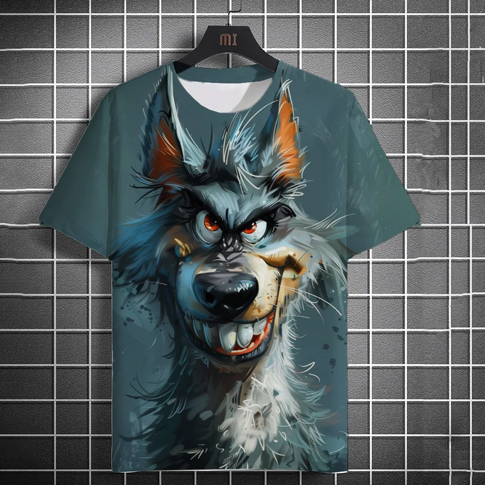 

Men's New 3D Printed Wolf & Fox T-shirt Funny Animal Print Crew Neck Short-Sleeve Street Fashion Casual Top