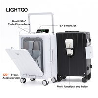 LightGo Business Carry On Luggage 1/9 Split Front Open Dual USB Type-C TSA Lock Aluminum Frame Stylish Suitcase