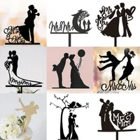 Ins Mr&Mrs Happy Wedding Cake Topper Black Acrylic Bride Groom Valentine's Day Party Cake Topper Wedding Gift Dessert Decoration 2