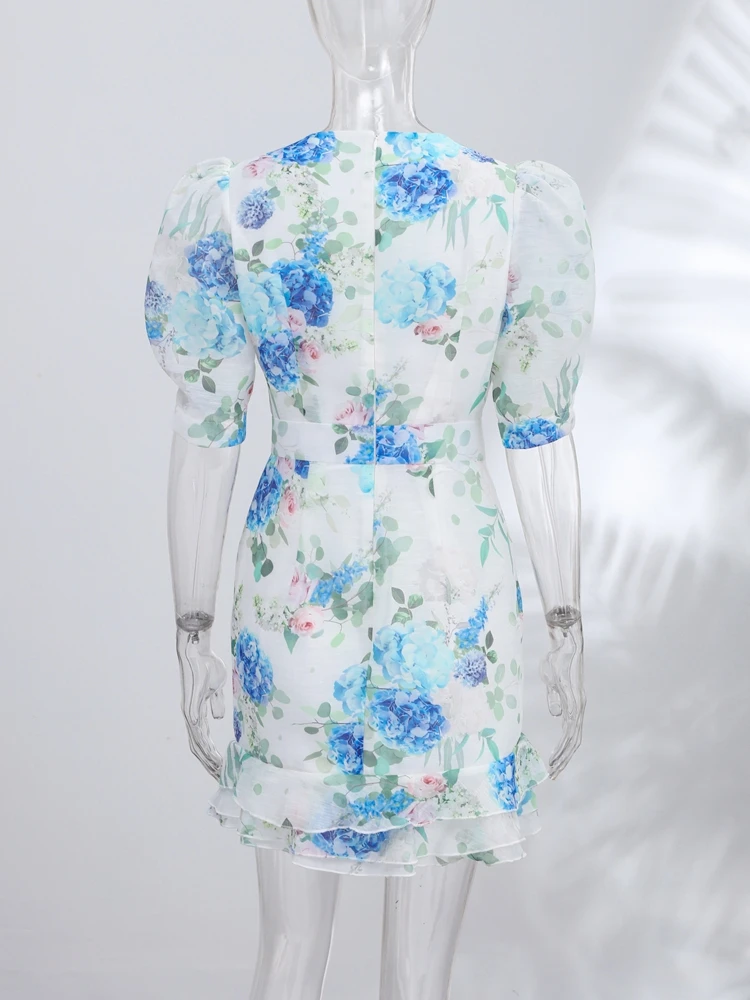 chiffon holiday dresses Holiday Gorgeous Flower Chiffon Dresses Women's Stand Long Lantern Sleeve