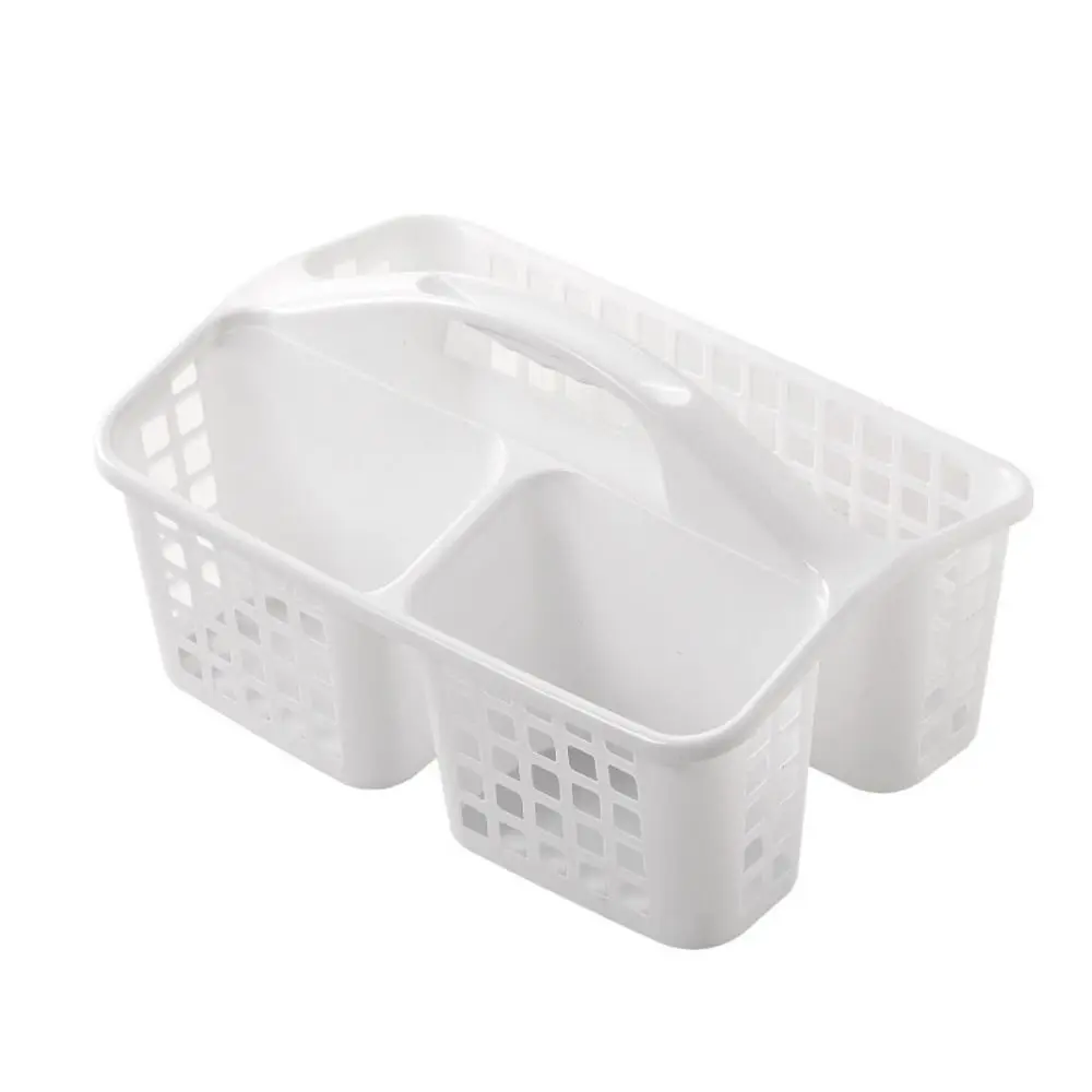 

Plastic Shower Basket Hollow Out 3 Compartments Toiletries Organizer Box with Handle Storage Basket for College Dorm