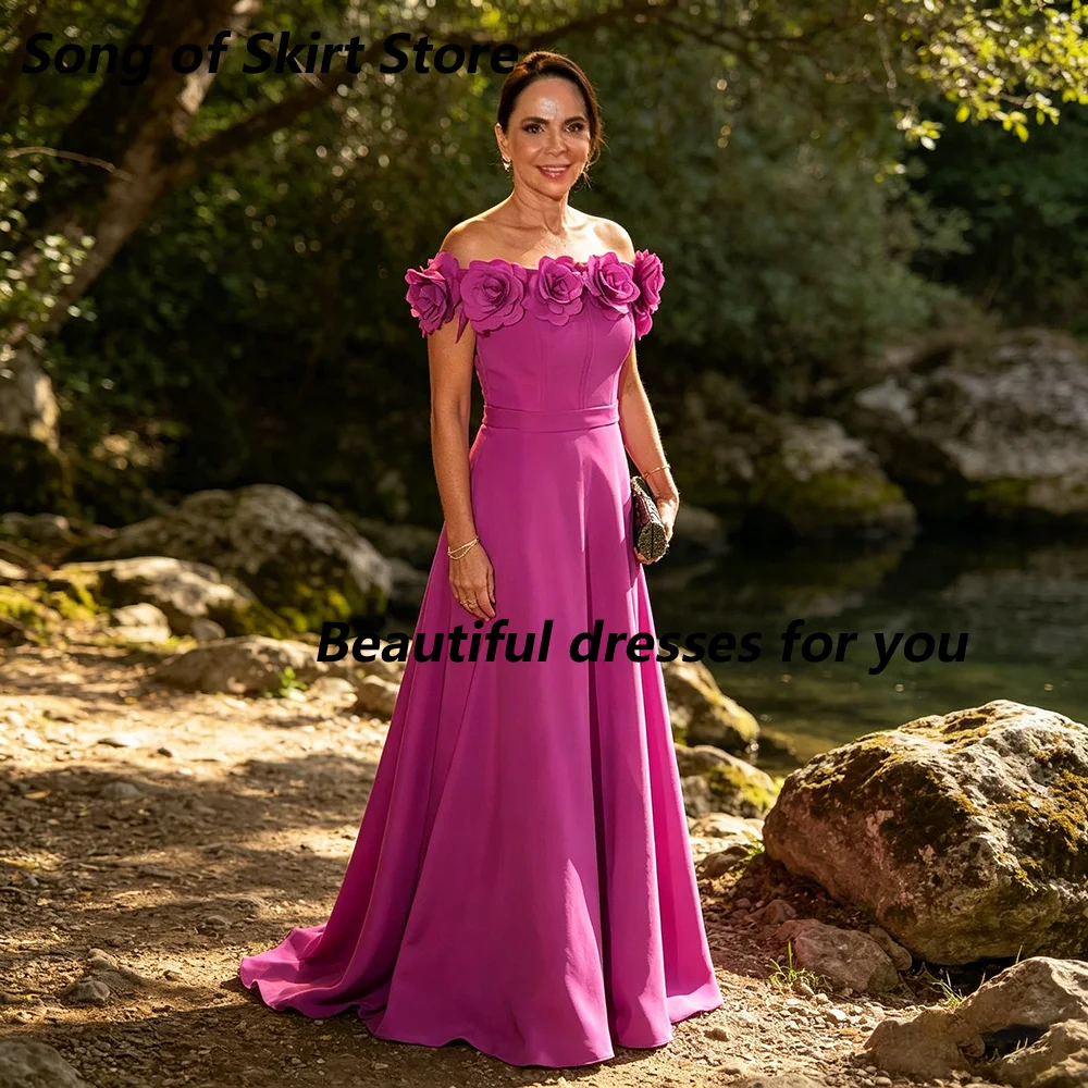 Rose Red Mother of The Bride Dress Customized Off The Shoulder Flowers A Line Floor Length Wedding Guest Dresses Evening Gown image 4