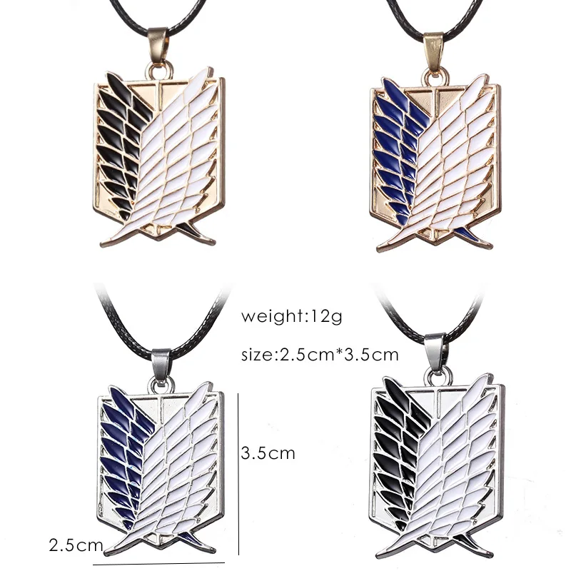 Anime Attack on Titan Alloy Necklace Figure Toys Wings of Liberty Shingeki No Kyojin Leather Chain Gold Silver Pendant Gift