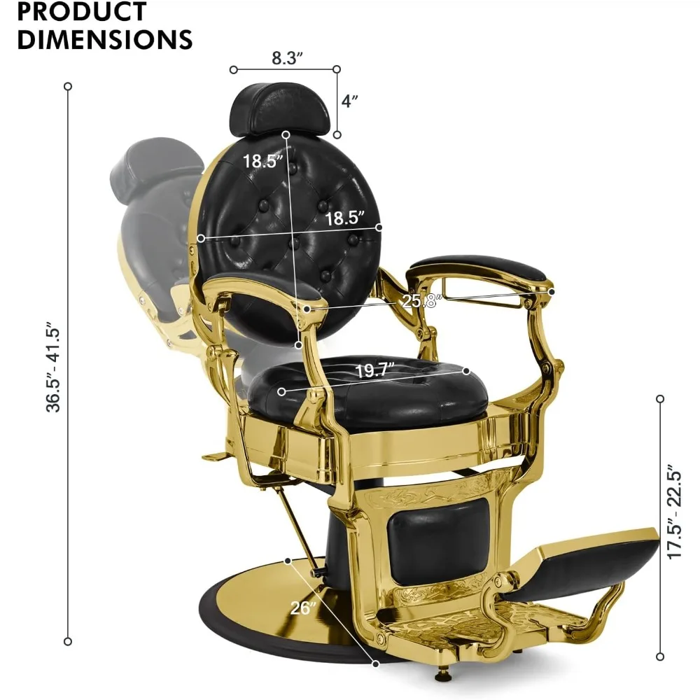 Barber Chairs Vintage Salon Chair Hydraulic Recline Beauty Spa Styling Equipment Rounded Cushioning with Puckered Button