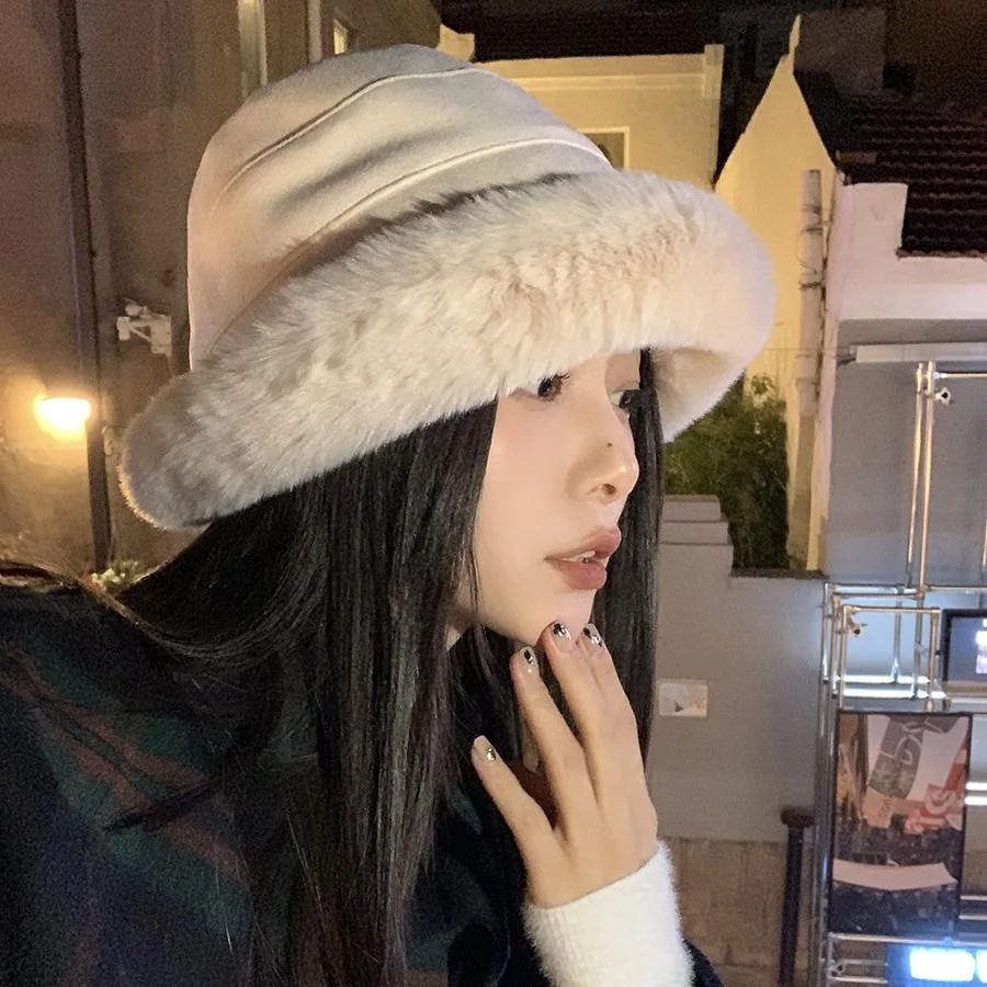 

Женская меховая шапка. Зимняя закатанная рыбацкая шапка. Теплая и защита ушей с флисом и утолщенная шапка для бассейна с большой головкой.