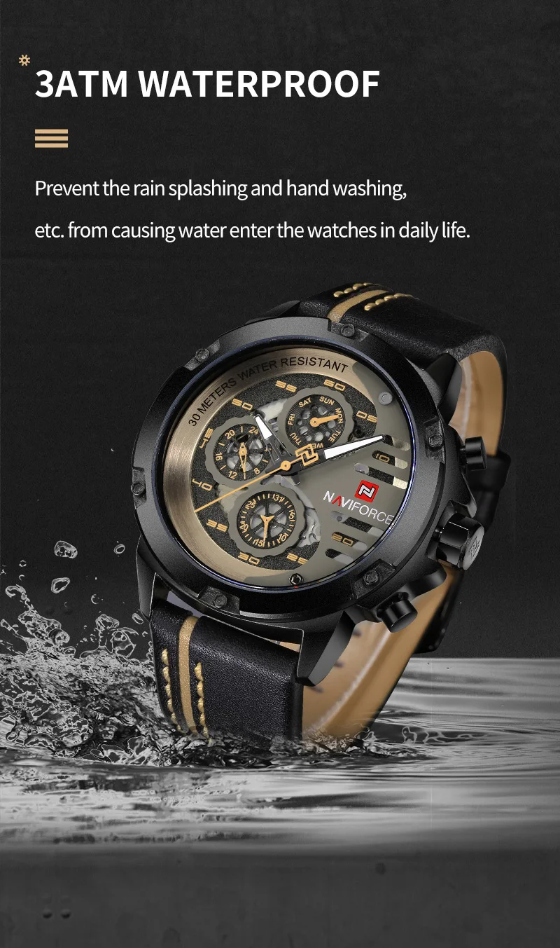 NAVIFORCE Mens Watch Top Brand Luxury Waterproof 24 Hour Date Quartz Watch Man Leather Sport WristWatch Men Waterproof Clock