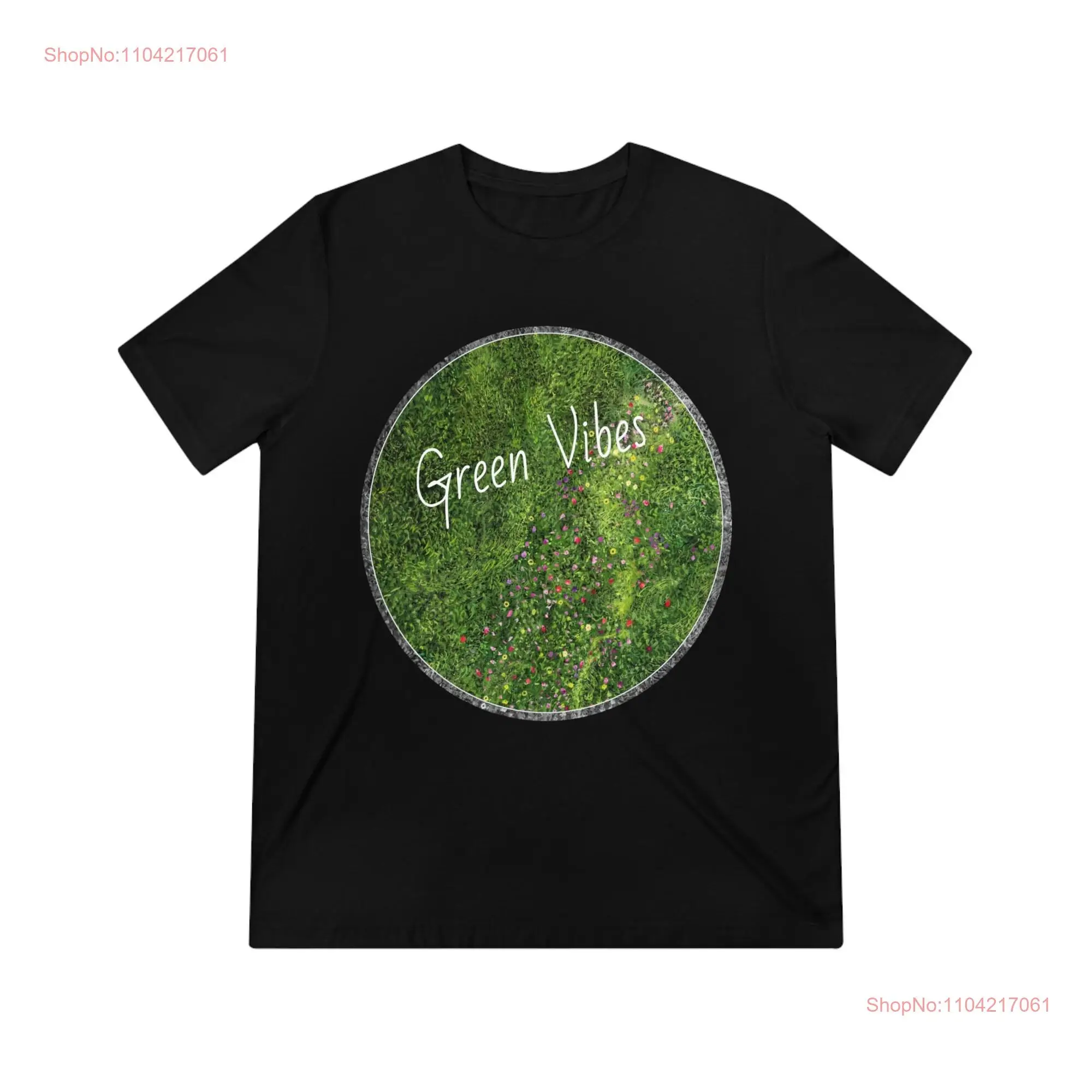 Triblend T Shirt Green Vibes for nature and summer lovers With self painted eco meadow flowers long or short sleeves