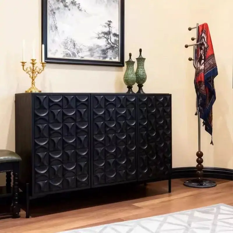 خزانة جانبية من الخشب الصلب الإيطالي البسيط، غرفة معيشة، مدخل منزلي منحوت عالي الجودة، خزانة تخزين فاخرة خفيفة، أسود #4