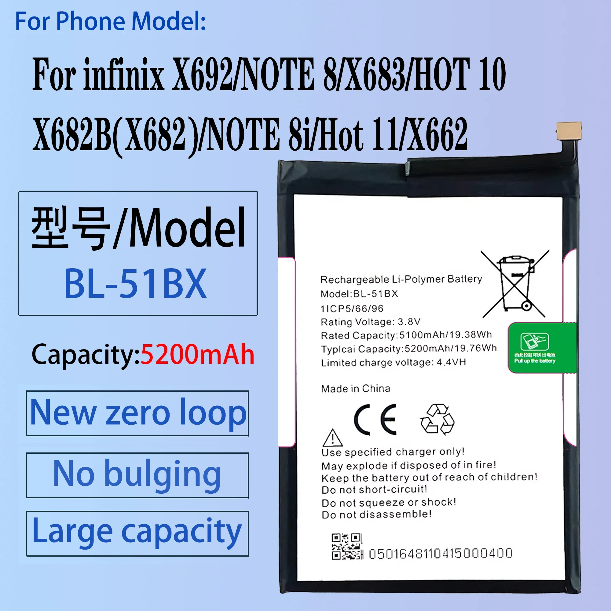 

100% Original BL-51BX Battery For INFINIX X692/NOTE 8/X683/HOT 10 /X682B(X682)/NOTE 8i/Hot 11/X662 Phone Replacement Bateria