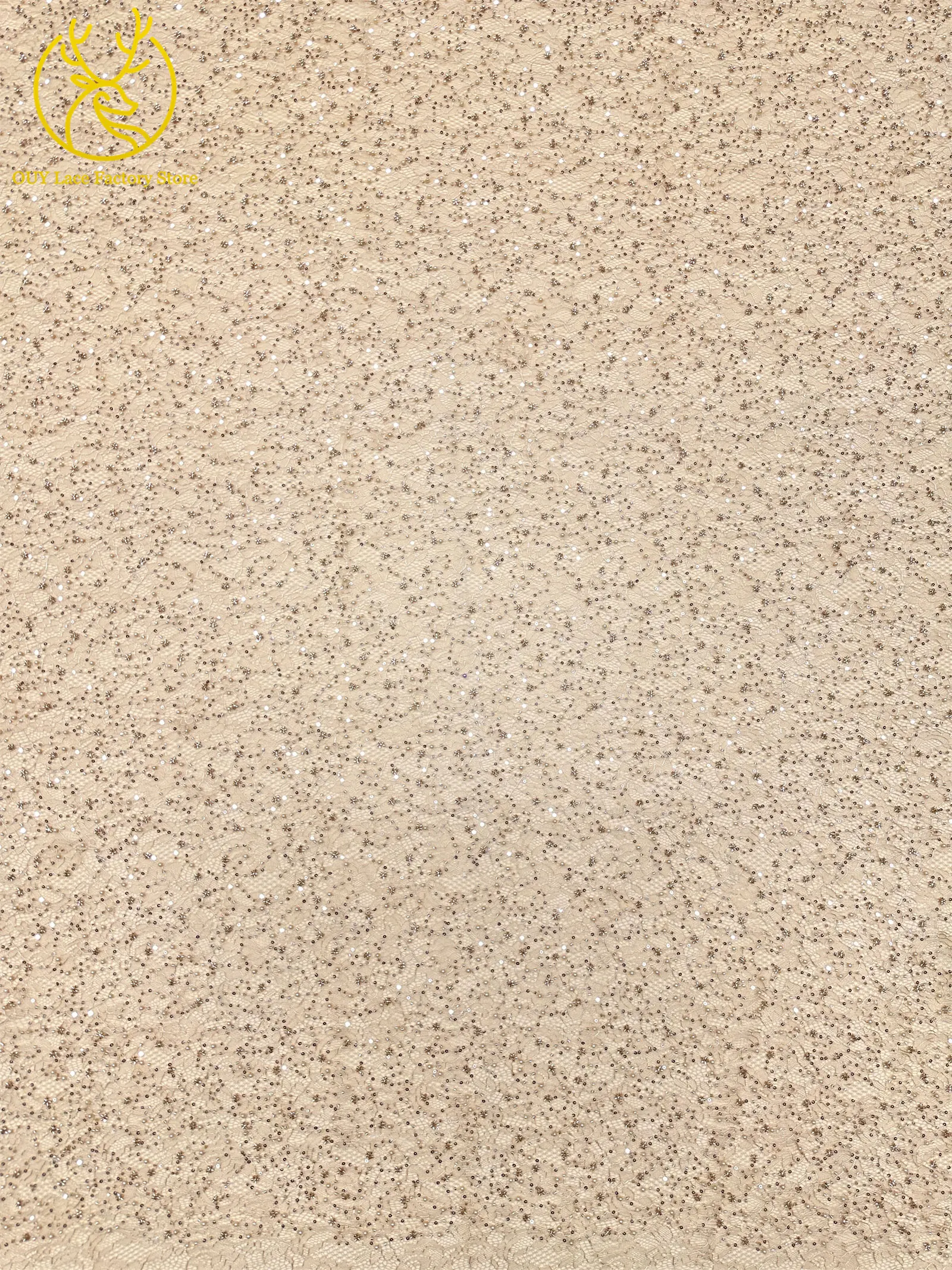 Kaffeebraune französische Tüllspitze mit Pailletten, 5 Yards, hochwertige afrikanische Spitze, nigerianischer Perlenstickerei-Spitzenstoff zum Nähen von Damen-Abendkleidern – Detail 8