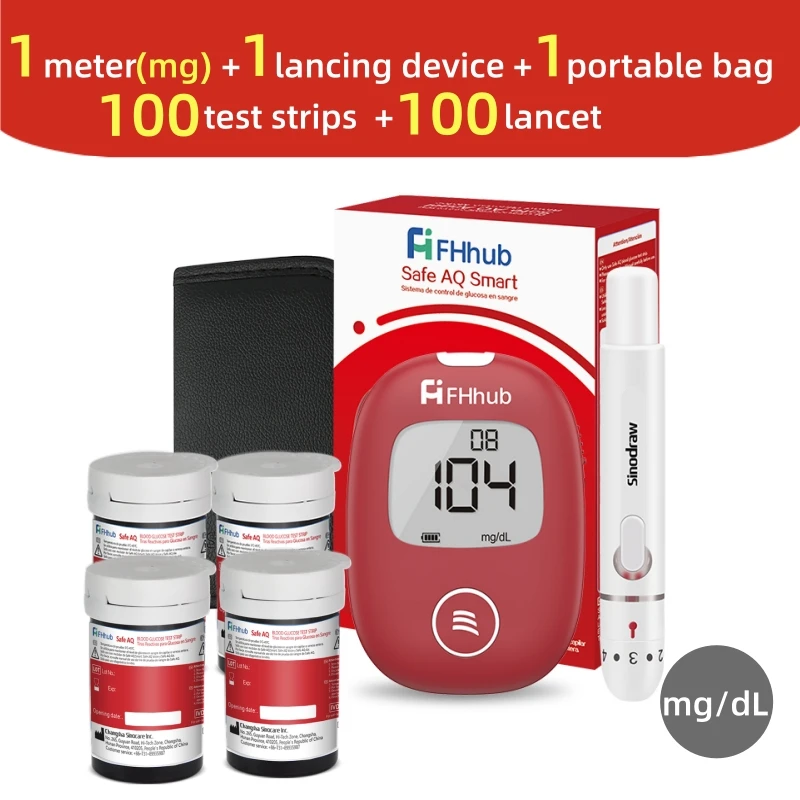 FHhub Safe AQ slimme bloedglucosemeter met teststrips Lancetten Diabetes Bloedsuikermeter Glucometer 0,6 μL of alleen strip