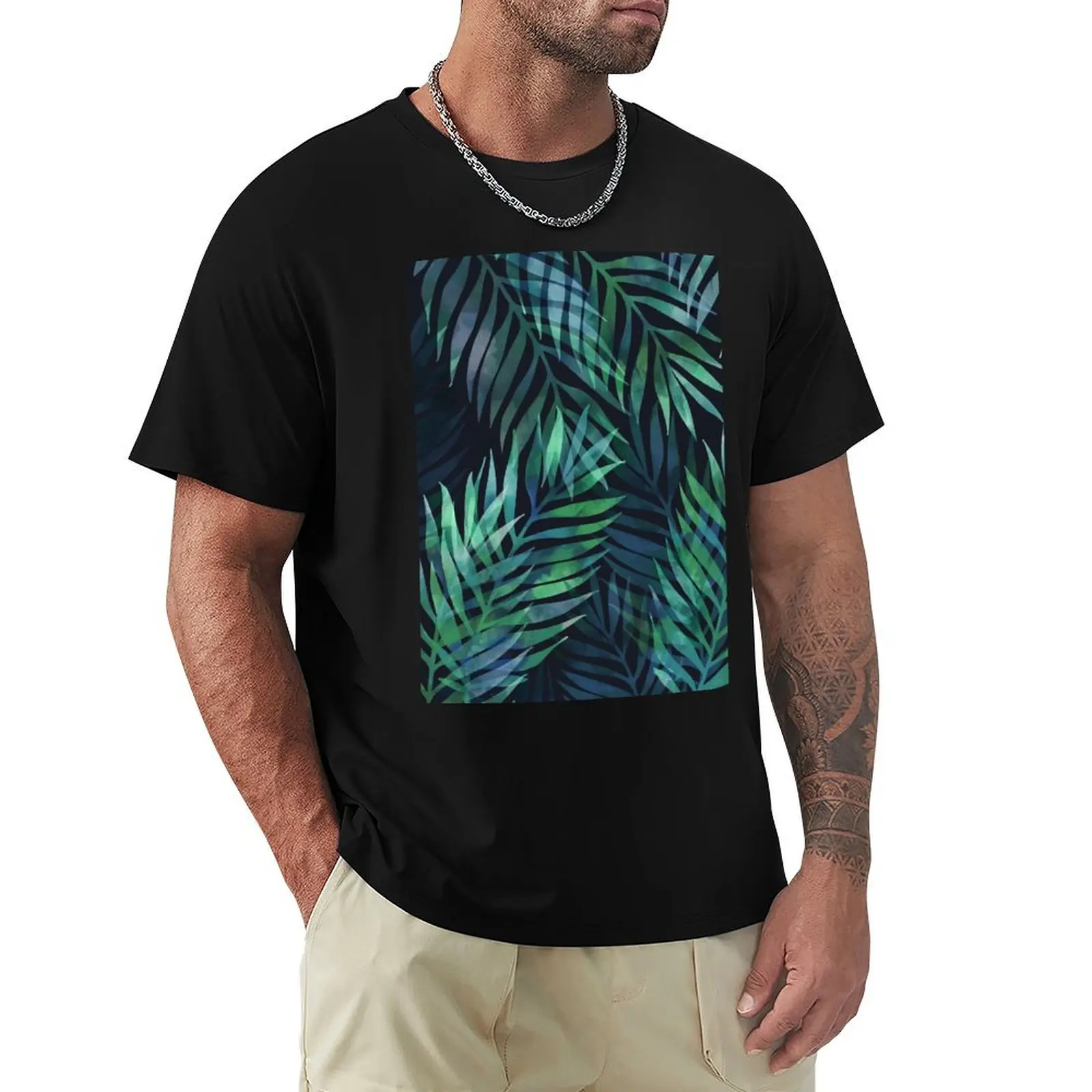 Dark green palms leaves pattern T-Shirt man graphic t shirt T-Shirt
